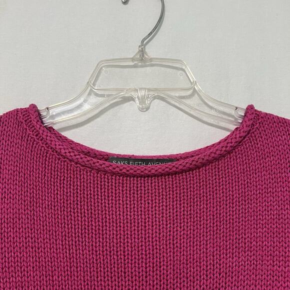 SAKS FIFTH AVENUE Chunky Knit Scoop Neck Sweater Women’s XL 100% Silk Pink - Picture 2 of 13